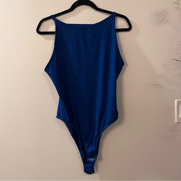 TOP SHOP Blue Ribbed Bodysuit - Size 12 - Picture 2 of 5